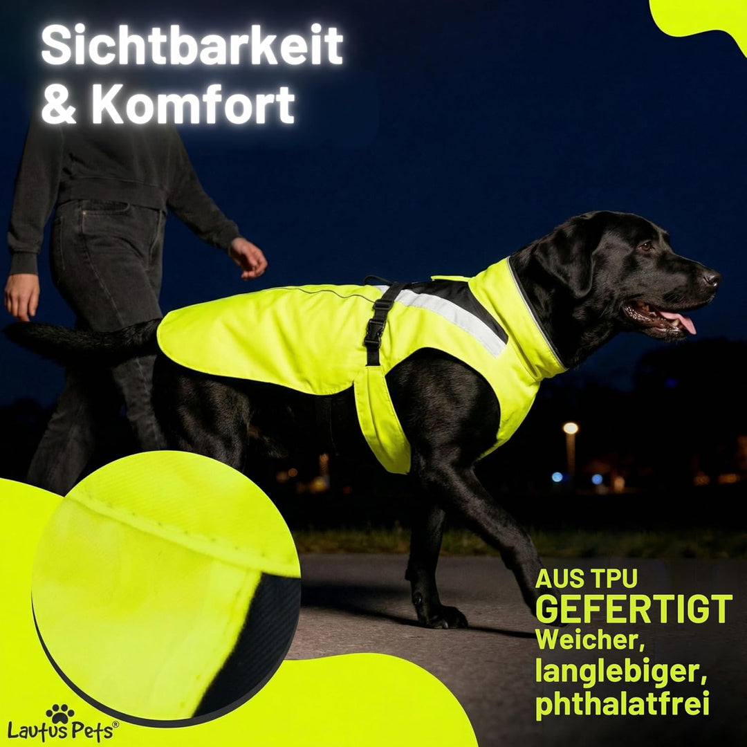 Hunderegenmantel - Wasserdicht, Reflektierend, Hellgelb mit Geschirrloch (S, Gelb) Gelb S, Gelb S
