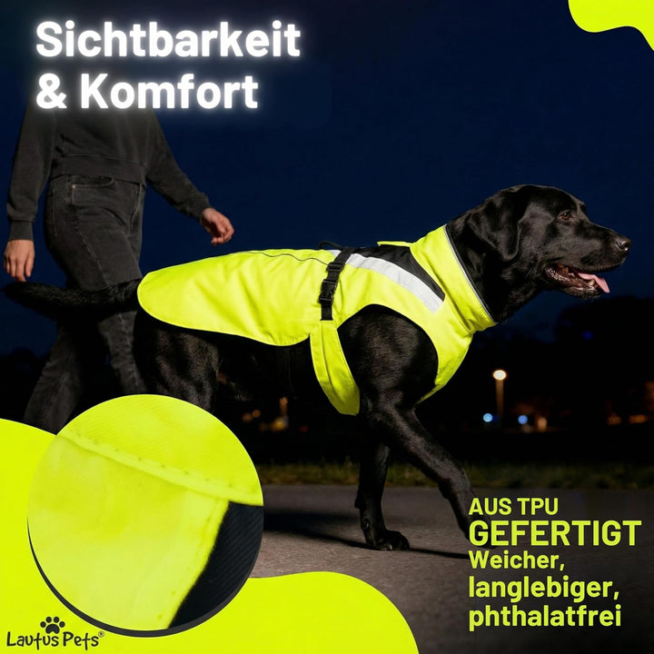 Hunderegenmantel - Wasserdicht, Reflektierend, Hellgelb mit Geschirrloch (S, Gelb) Gelb S, Gelb S