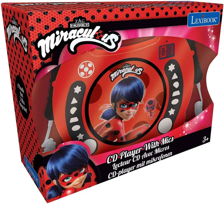 Lexibook, Miraculous Ladybug Cat Noir, Tragbarer CD-Spieler mit Mikrofonen, Musikplayer, Wiederholun