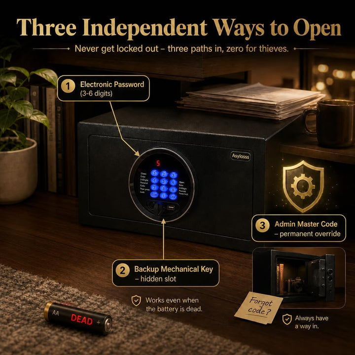 Hotelsafe 31L, LED-Pad, Admin-Code &amp; Notöffnung – für Laptop &amp; Schmuck | Vollstahl-Safe für Hotel &amp;