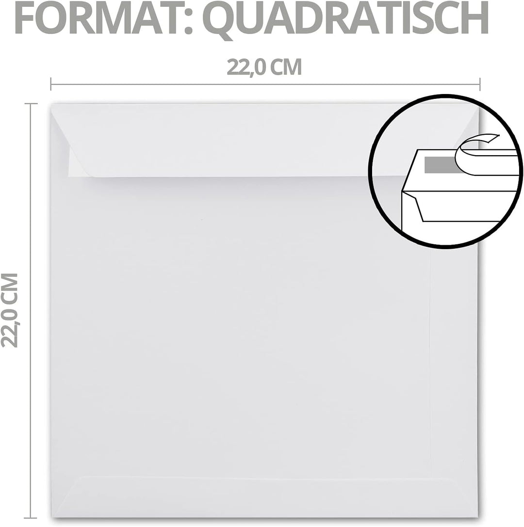 1000x grosse quadratische Briefumschläge 22 x 22 cm - Weiss - 100 g/m² - Für ganz besondere Anlässe