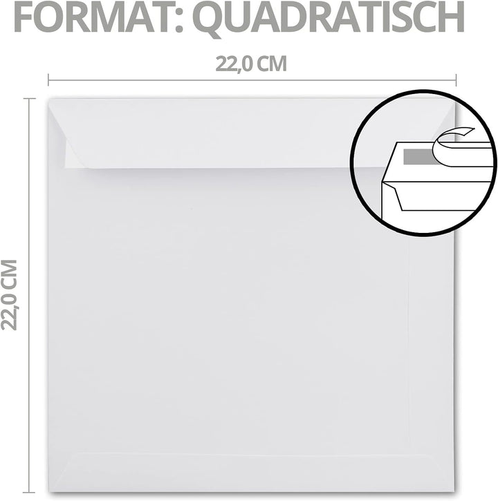 1000x grosse quadratische Briefumschläge 22 x 22 cm - Weiss - 100 g/m² - Für ganz besondere Anlässe