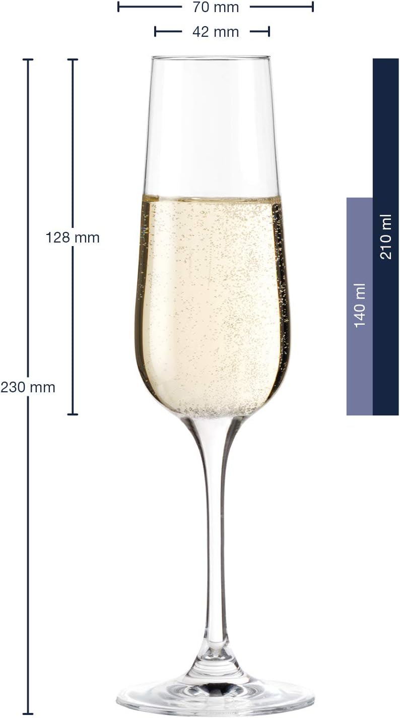 Leonardo Tivoli Sektgläser 6er Set, Sekt-Kelch mit gezogenem Stiel, spülmaschinenfeste Prosecco-Gläs