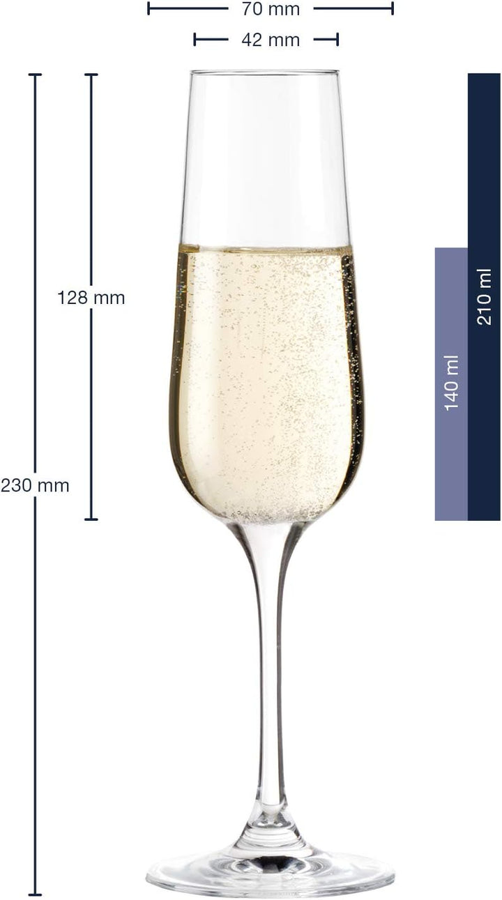 Leonardo Tivoli Sektgläser 6er Set, Sekt-Kelch mit gezogenem Stiel, spülmaschinenfeste Prosecco-Gläs