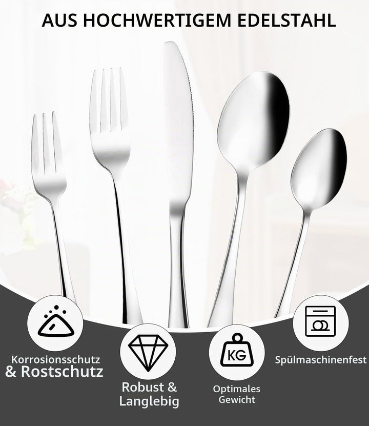 Besteck Set 12 Personen, 60 teilig Edelstahl Bestecksets, mit Steakmesser, Elegantes Essbesteck, Hoc