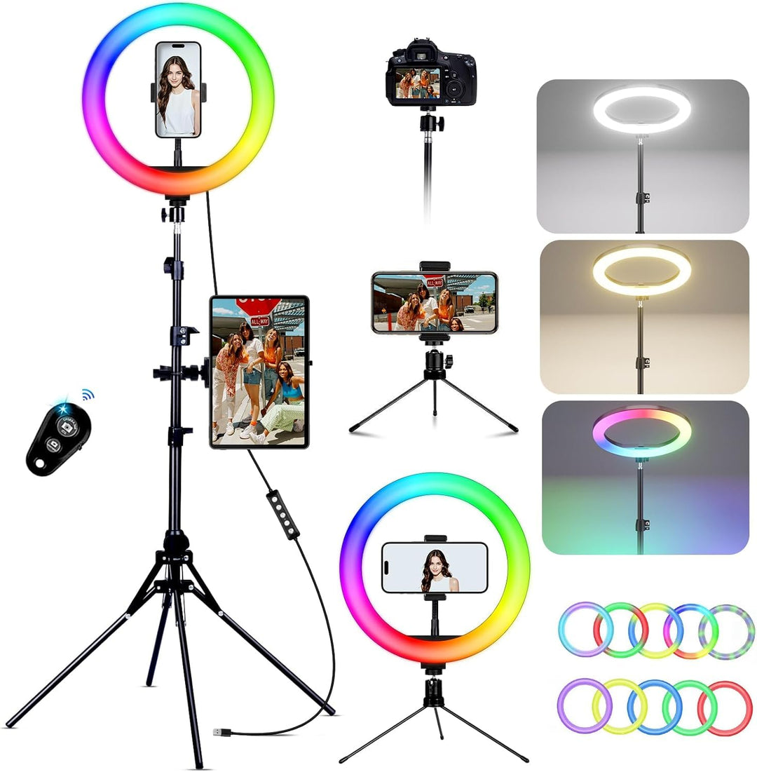 KOSCHEAL 12 Zoll Ringlicht mit Stativ,Tisch LED Ring Light Kamera Handystativhalter mit ringlicht, 2