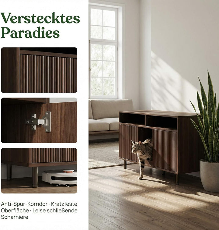 Katzenklo Schrank für 2 Katzen mit Sandauffangmatte, XXL Sideboard für Katzentoilette Versteckt, Mul