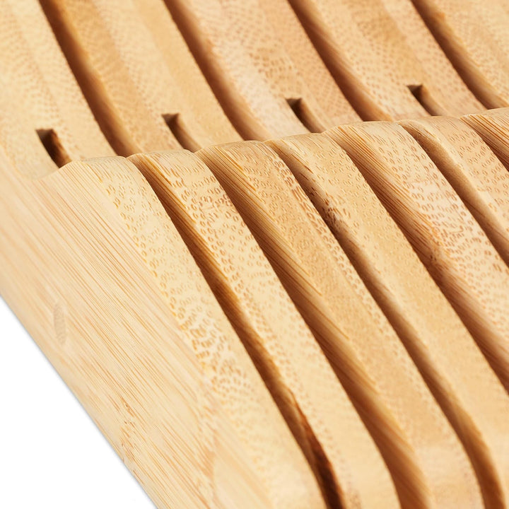Relaxdays Messerblock Schublade, liegend, Bambus, für 11 Messer, HBT 5x14,5x40 cm, Schubladeneinsatz