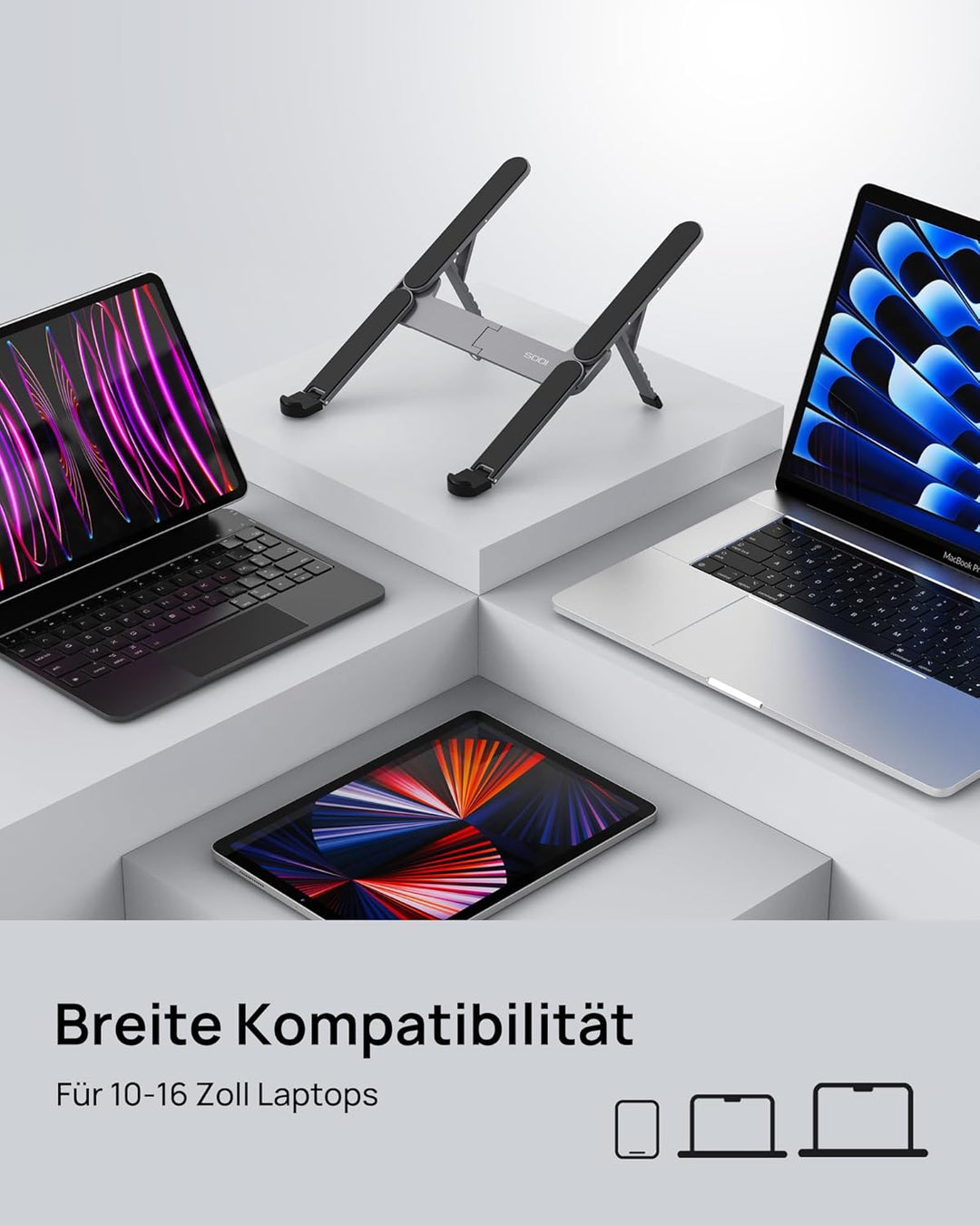SODI Laptop Ständer, Faltbarer Aluminium Notebook Ständer, Höhenverstellbarer Laptopständer Belüftet