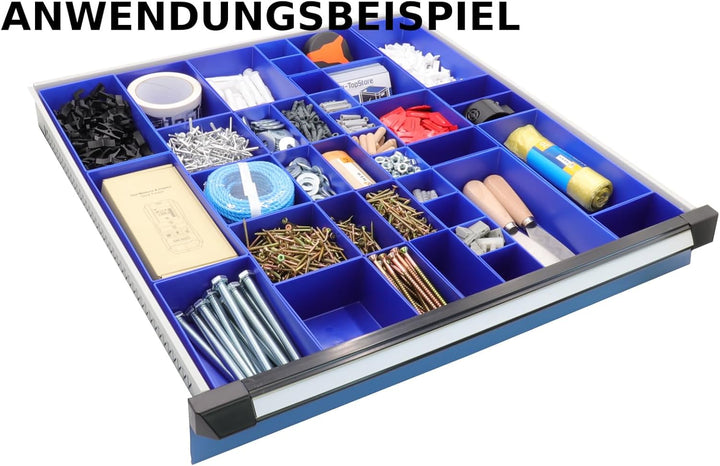 1a-TopStore 32-tlg. Einsatzkästen-Set, Blau, für Schubladen von Material- und Werkzeugschränken, Wer