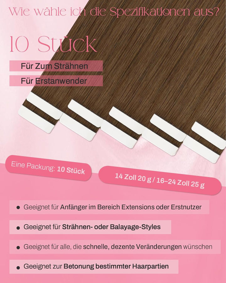 Moresoo Tape in Extensions Echthaar Braun 60cm Remy Echthaar Extensions Tape Haarverlängerungen Dick