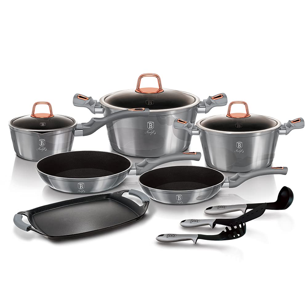 Berlinger Haus Moonlight Edition 12+2 Stück Kochgeschirr Set, Moonlight Edition BH/6021 gray Edelsta