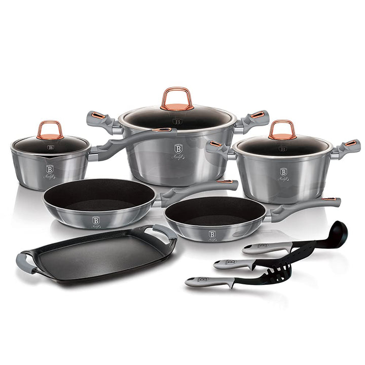 Berlinger Haus Moonlight Edition 12+2 Stück Kochgeschirr Set, Moonlight Edition BH/6021 gray Edelsta