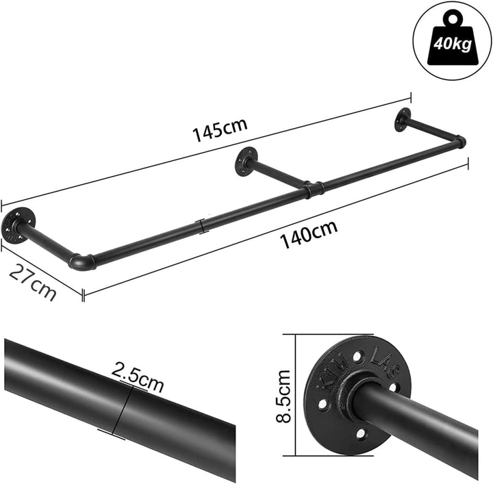 Kleiderständer für die Wand 140cm Rohr Kleidergestell Industrieller Stil Wandhänger Abnehmbare Metal