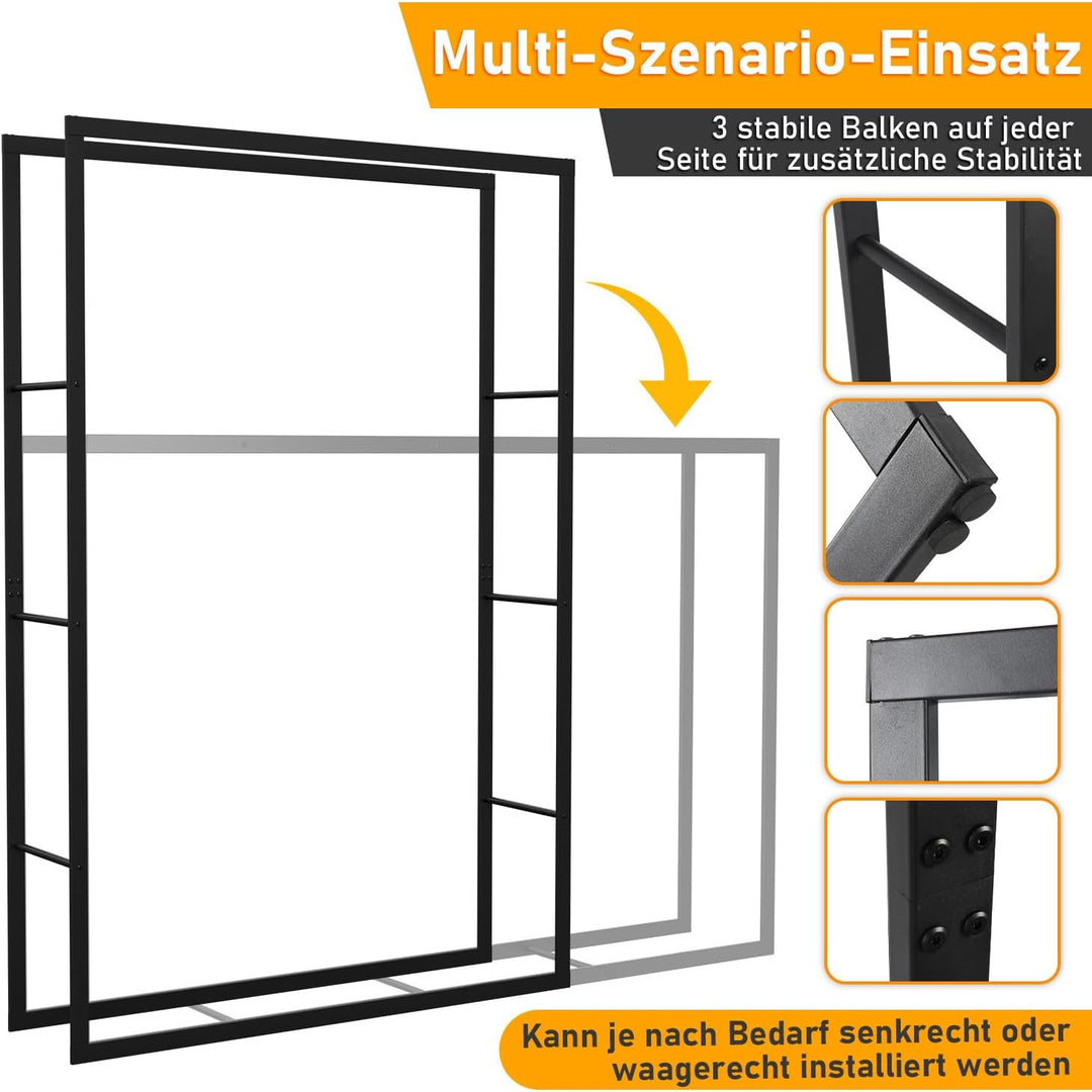 Ikodm kaminholzregal Innen und Aussen, Metall Brennholzregal aussen 100 x 25 x 150CM, Holzstapelhilf