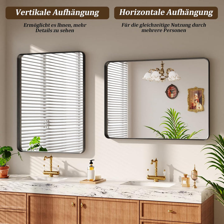 Koonmi Tiefer Rahmen Wandspiegel, 75 x 55 cm Luxus High-End Rechteckiger Badezimmerspiegel, Filetier