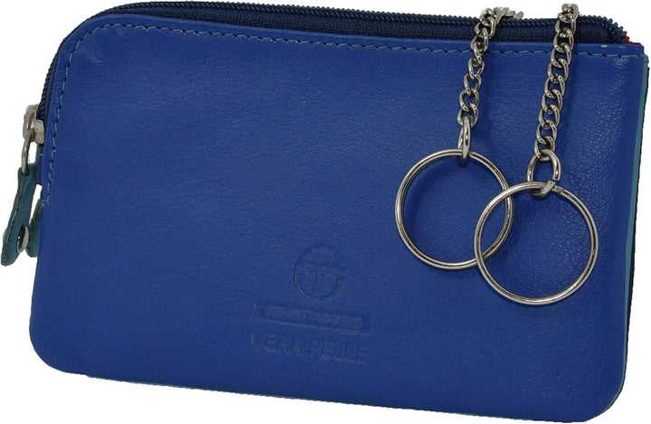 Sergio Tacchini Schlüsseletui Schlüsseltasche aus echtem Leder mit Reissverschluss, Doppelt und Abtr