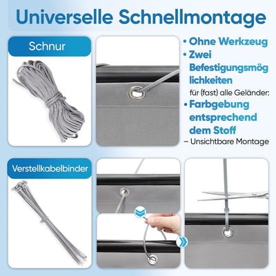 Sekey Balkon Sichtschutz Balkonabdeckung Balkonverkleidung blickdichte Wind- und UV-Schutz, 100% Pri