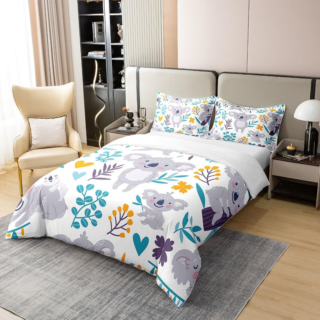 100% Baumwolle Koala Tröster Abdeckung Australien Wild Tier Bettwäsche Set Blatt Floral Zweige Botan