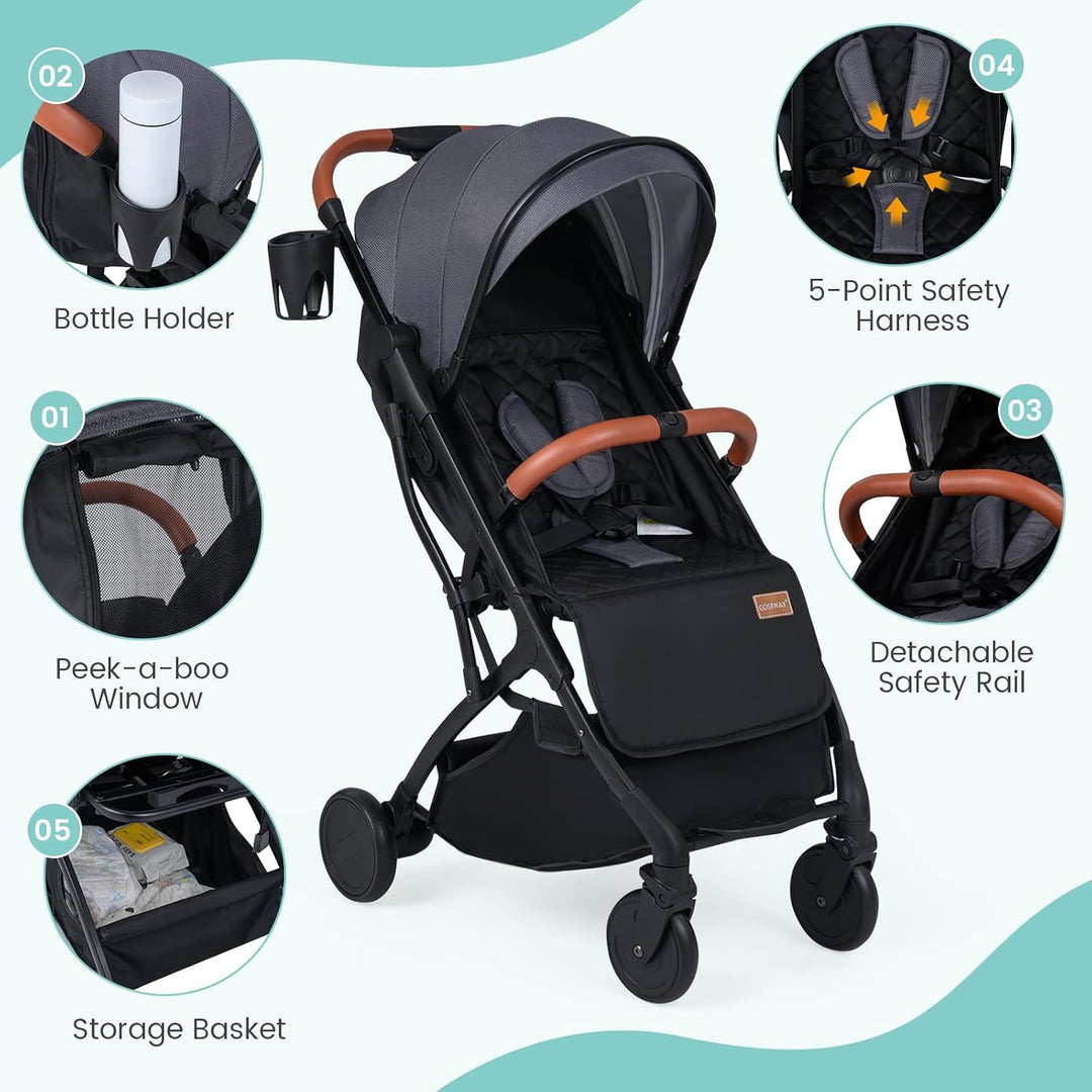 COSTWAY Kinderwagen klappbar mit Regenschutz, Reisebuggy mit verstellbarem Rückenlehne, Fussstütze,