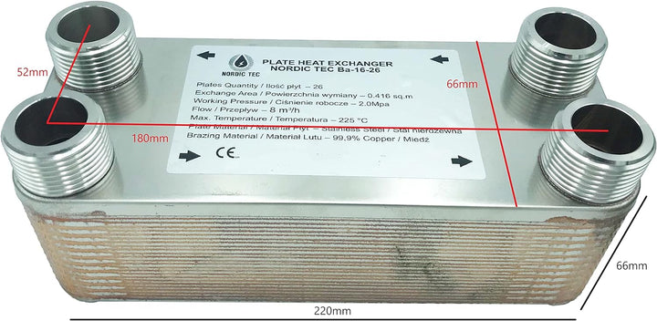 Edelstahl Plattenwärmetauscher Nordic Tec Ba-16-26 Wärmetauscher 26 Platten 105kW 1” mit Isolierung