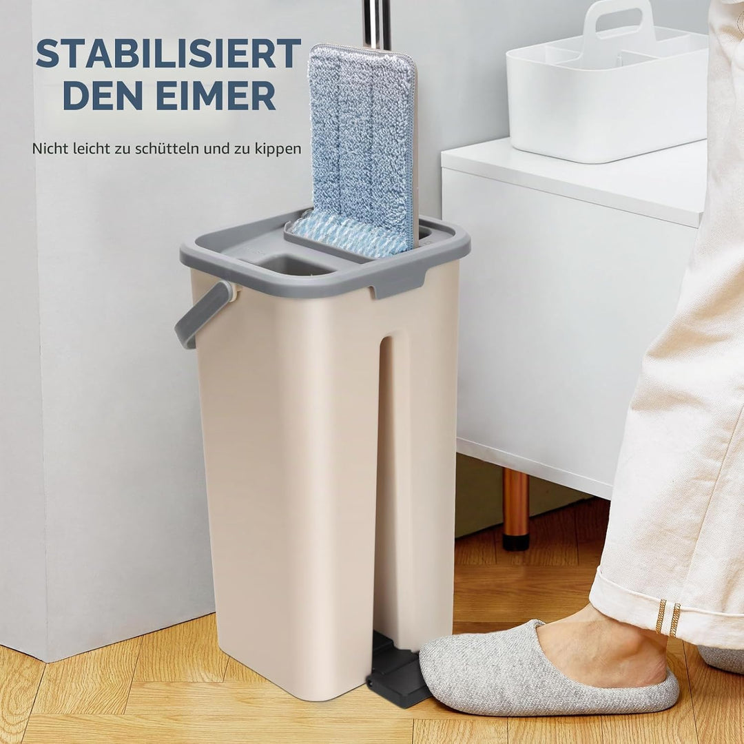Wischmopp Set mit Eimer, Masthome Kompaktes Wischmopp und Eimer mit Auswringer, mit 3 Mikrofaser Wis