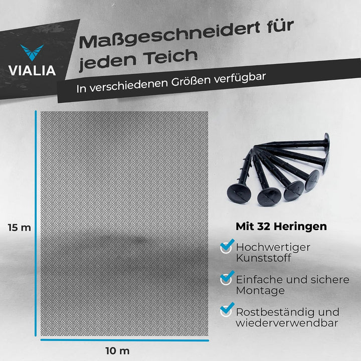 Teichnetz 10x15m | Robuste Teichabdeckung gegen Laub & Reiher | Witterungsbeständig & Wiederverwendb