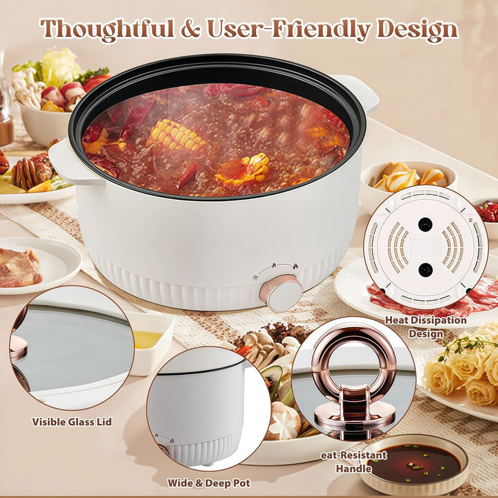 Elektrischer Hot Pot mit Dampfeinsatz, 5L Elektrische Hot Pot, 1350W Hotpot Topf, Tragbare Antihaft