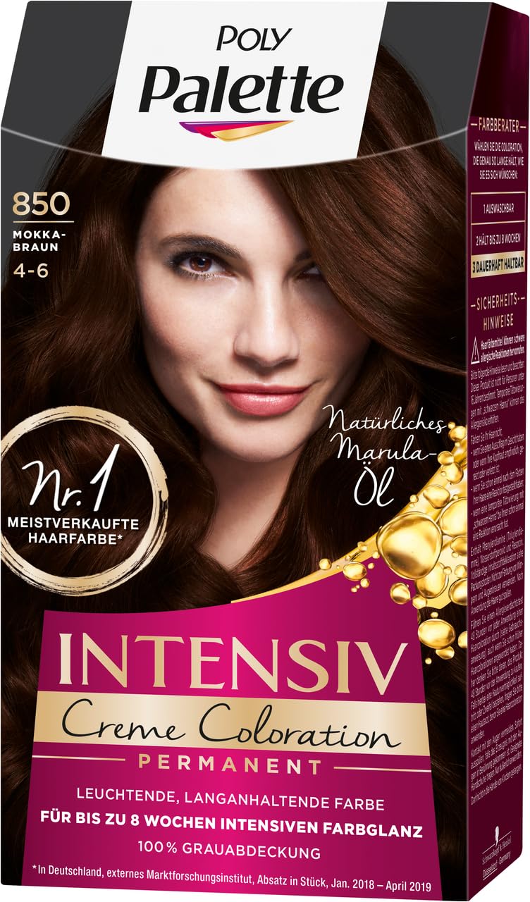 SCHWARZKOPF POLY PALETTE Intensiv Creme Coloration, Haarfarbe 850/4-6 Mokkabraun, 3er Pack (3 x 128