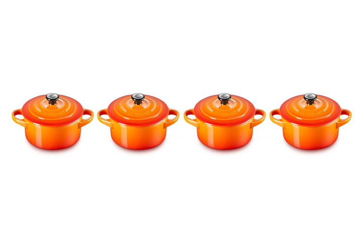 Le Creuset 4er-Set Mini Cocottes aus Steinzeug, je 200 ml, 10 x 5 cm, Ofenrot, 79212100900100 Orange
