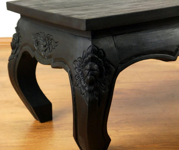 livasia Opiumtisch, Couchtisch mit Schnitzerei, Beistelltisch, Sofatisch (schwarz) Schwarz mit Schni