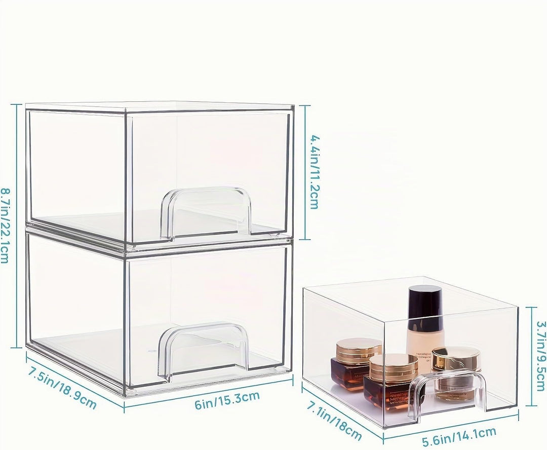 2 Stück Schubladen Organizer,Stapelbare Aufbewahrungsschubladen,Transparent Badezimmer Organizer,Acr