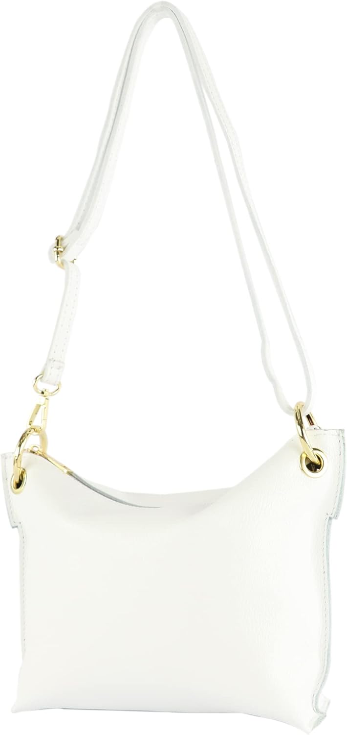 modamoda de T243 Damen Leder Umhängetasche Schultertasche handmade in Italy Weiss, Weiss