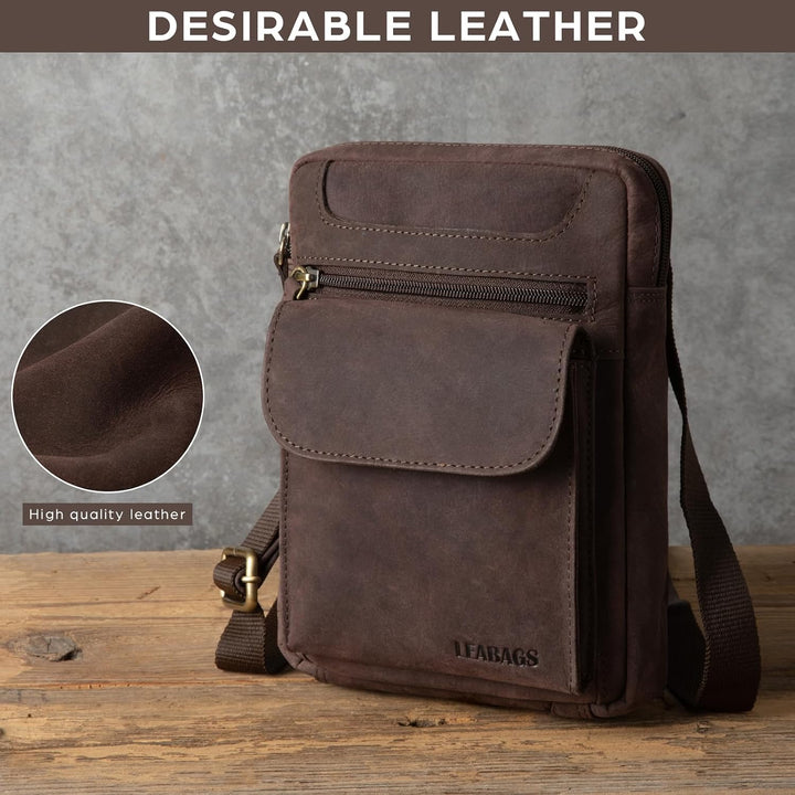 LEABAGS Men's Leather Small Shoulder Bag, Messenger Bag with Shoulder Strap, Men's Travel Bag Nature