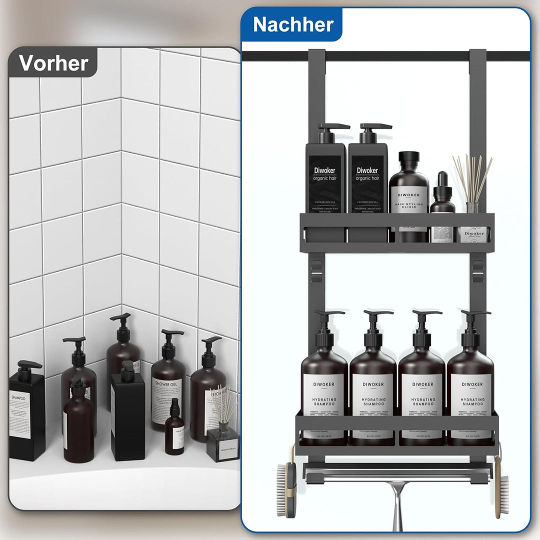 Diwoker Duschablage zum Hängen, Duschregal Ohne Bohren für Duschwand Badezimmer Organizer mit 2 Dusc