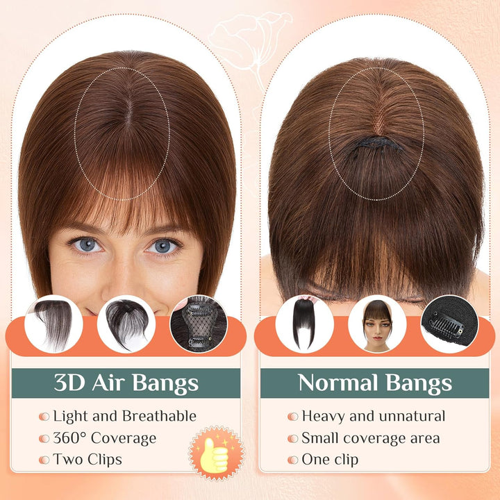 Benehair Clip in Pony Echthaar, 3D Air Pony Echthaar, 20g Clip in Bangs Echt Haar Front Fringe, Natü