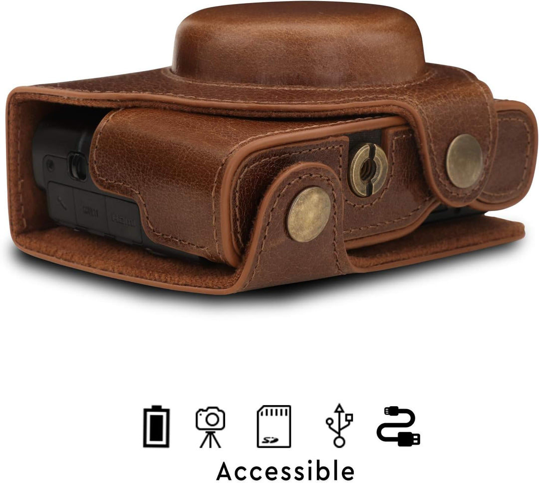 MegaGear MG1728 Ever Ready Echtleder Kameratasche mit Trageriemen kompatibel mit Sony Cyber-Shot DSC