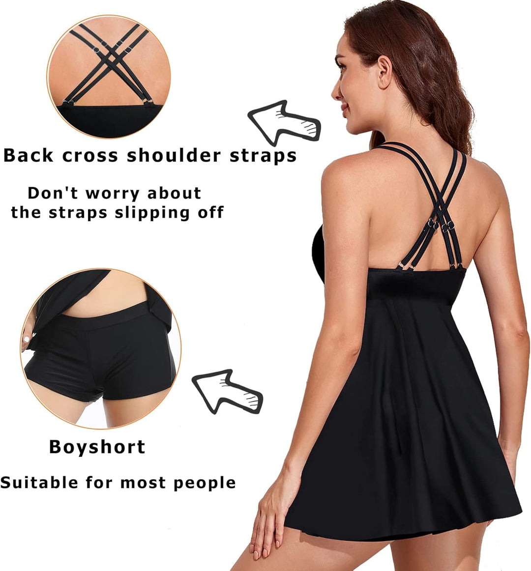 Tankini Damen Badeanzug Bauchweg Badekleid Mesh Bademode Oberteil Zweiteilig Grosse Grössen Frauen R