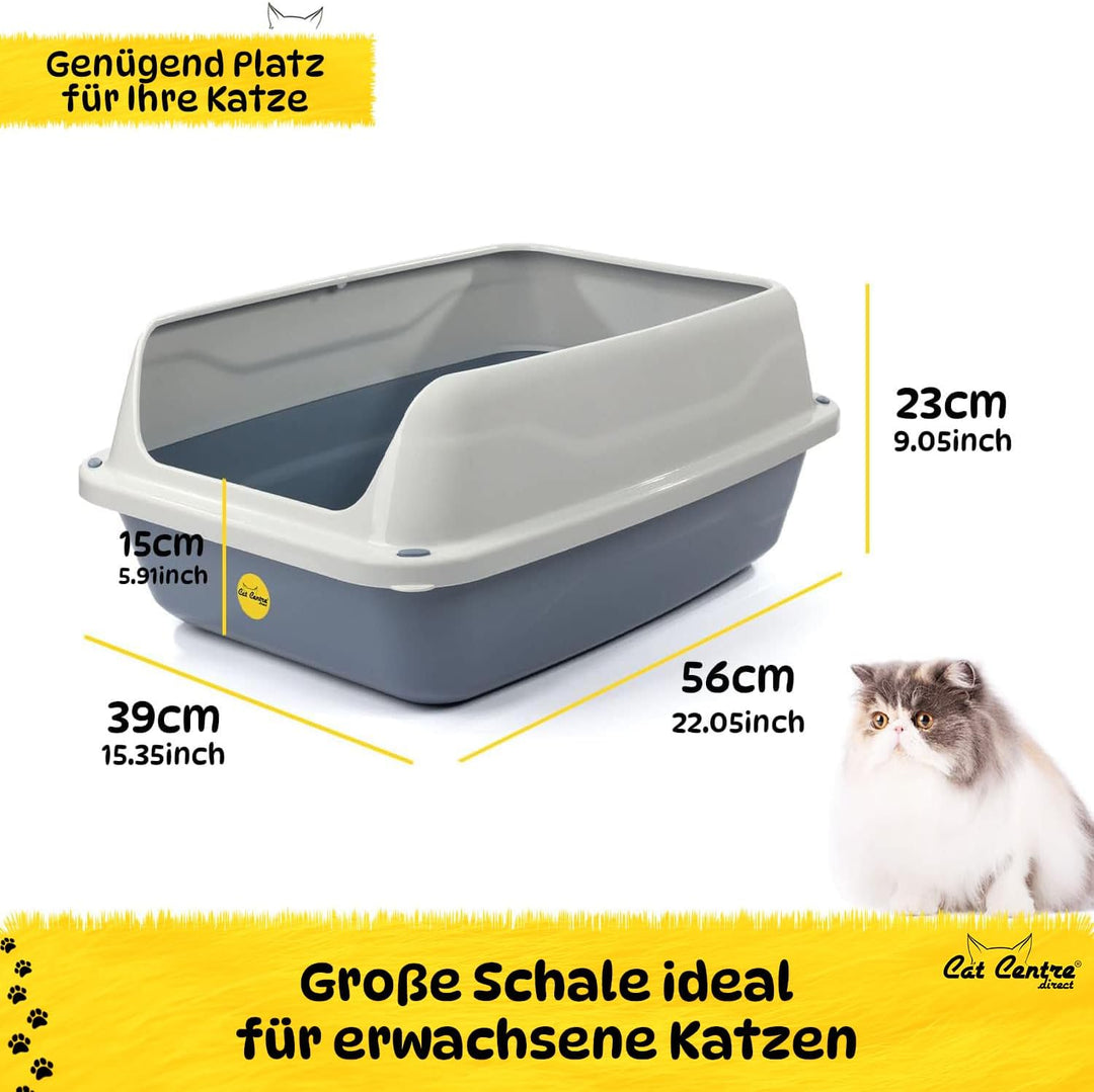Cat Centre Katzenklo Offen Mit Hohem Rand Katzentoilette Ohne Deckel Grau L 56 x 39 cm, L Grau