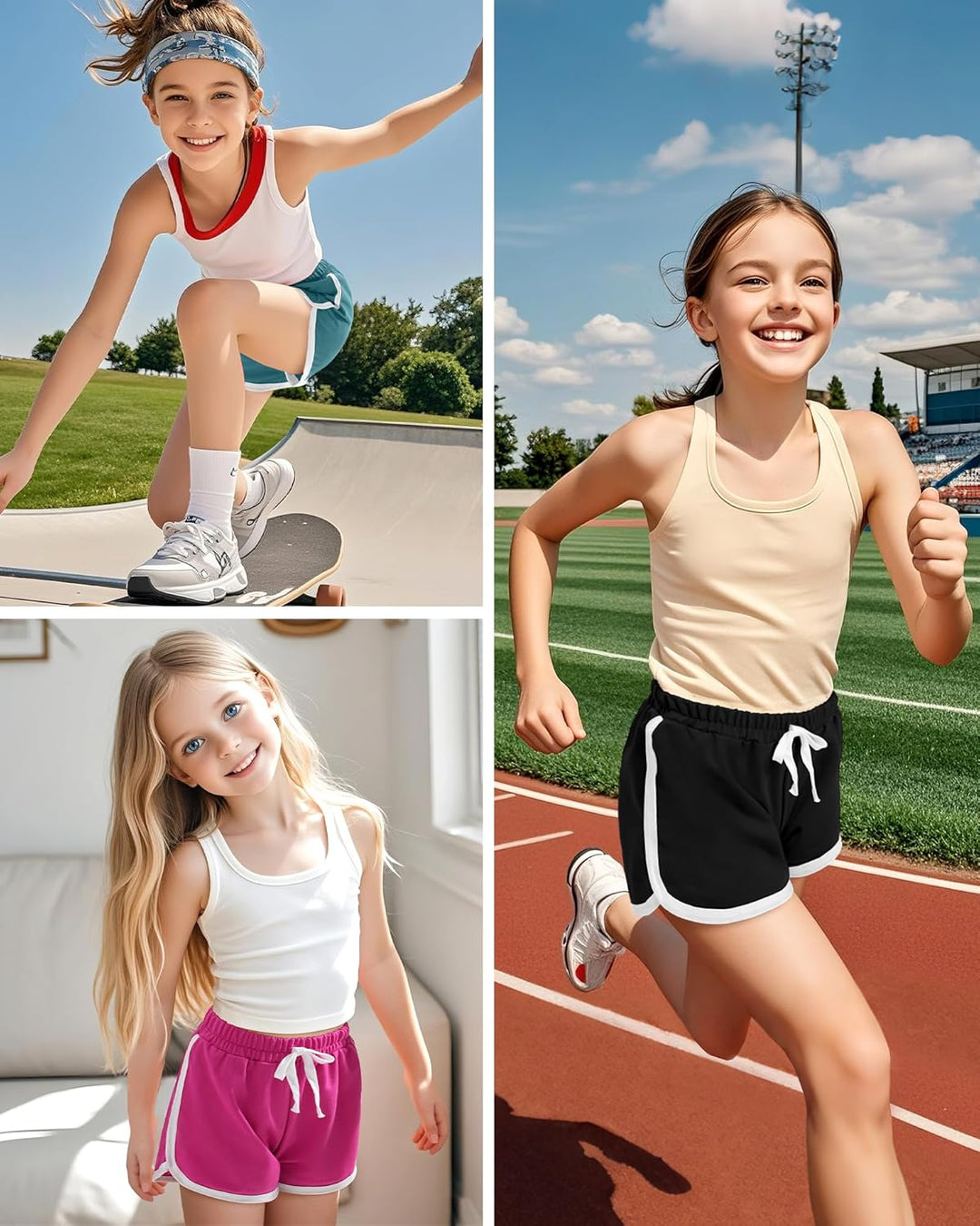 KEREDA Kurze Hose Mädchen Shorts Kinder Sporthose Sommer Turnhose Radlerhose 7-12 Jahre 2/3er-Pack 8