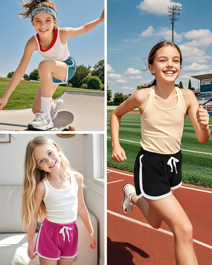 KEREDA Kurze Hose Mädchen Shorts Kinder Sporthose Sommer Turnhose Radlerhose 7-12 Jahre 2/3er-Pack 8