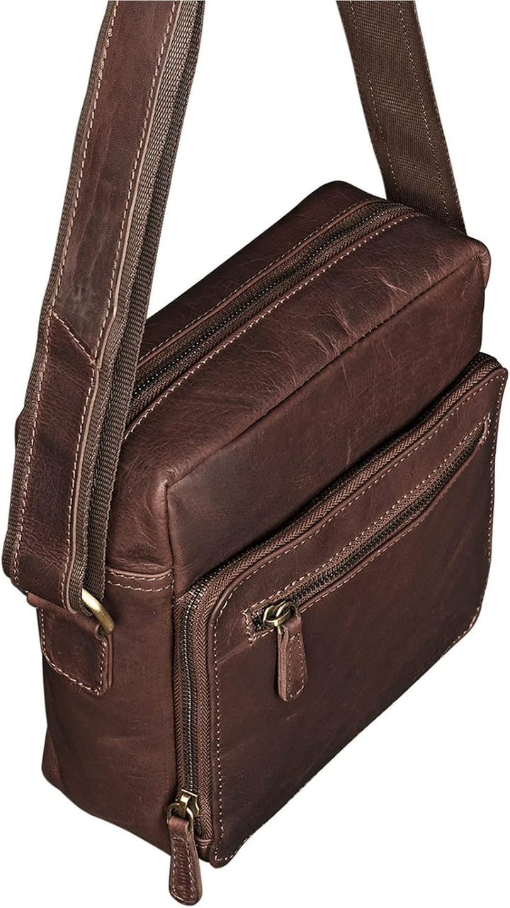 STILORD 'Nathan' Umhängetasche Herren Leder klein braun Vintage Herrentasche 10,1 Zoll Tablettasche
