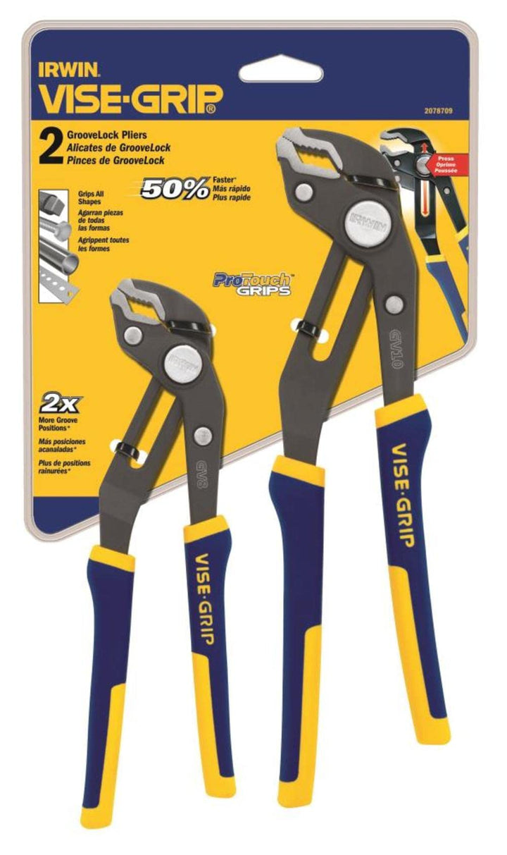 IRWIN VISE-GRIP 2078709 GrooveLock Zangen-Set, V-Spannbacken, 2-teilig, Zangen-Set