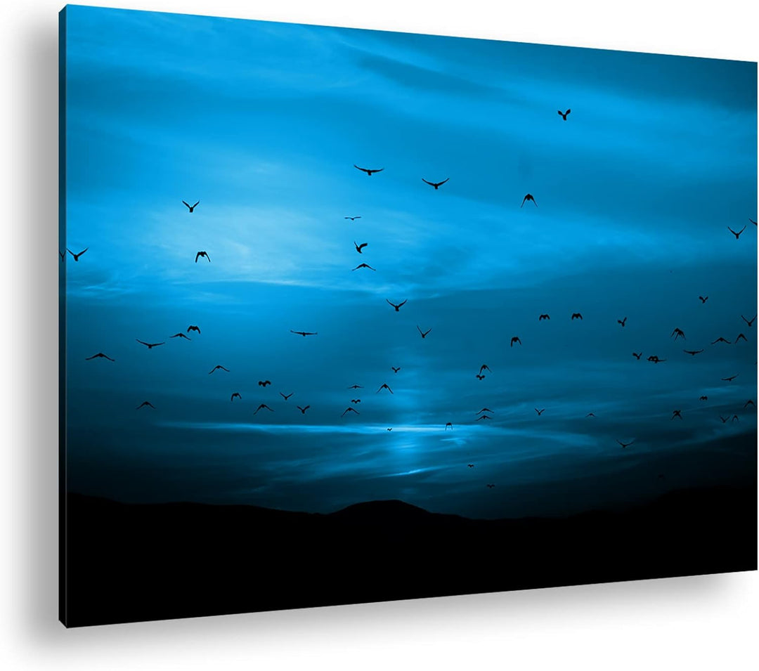 deyoli Vögel fliegen in den Sonnenuntergang Format 80x60 Effekt: Monocrome Blau als Leinwandbild, Mo