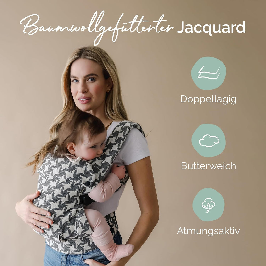 Boba Auri Babytrage Neugeboren bis Kleinkind - Jacquard mit Hahnentrittmuster, 3 ergonomische Tragep