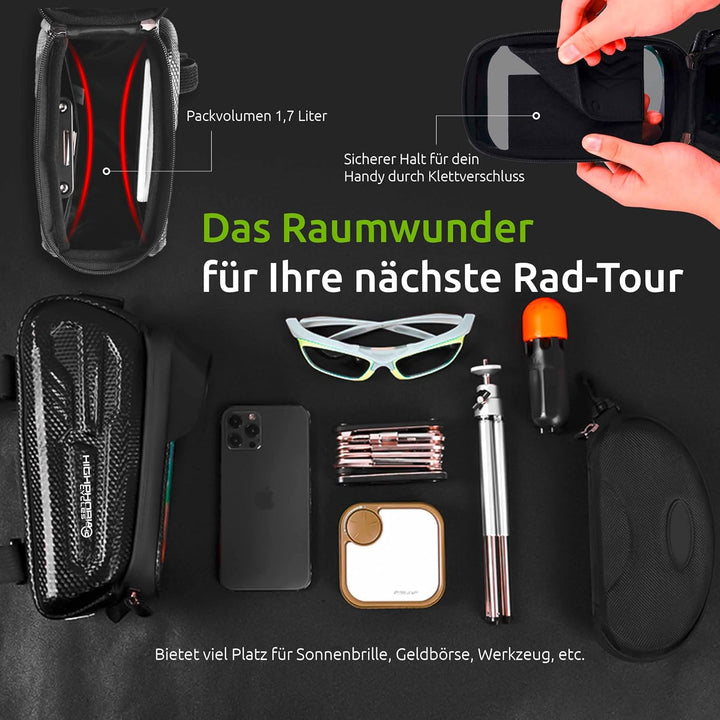 Fahrradtasche Rahmen Rahmentasche Fahrrad, Wasserabweisende Lenkertasche für Smartphones, Oberrohrta