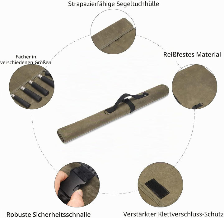 Aufbewahrungstasche für Küchenmesser, gewachstes Canvas, Utensil für Messer, Tasche zum Einrollen fü