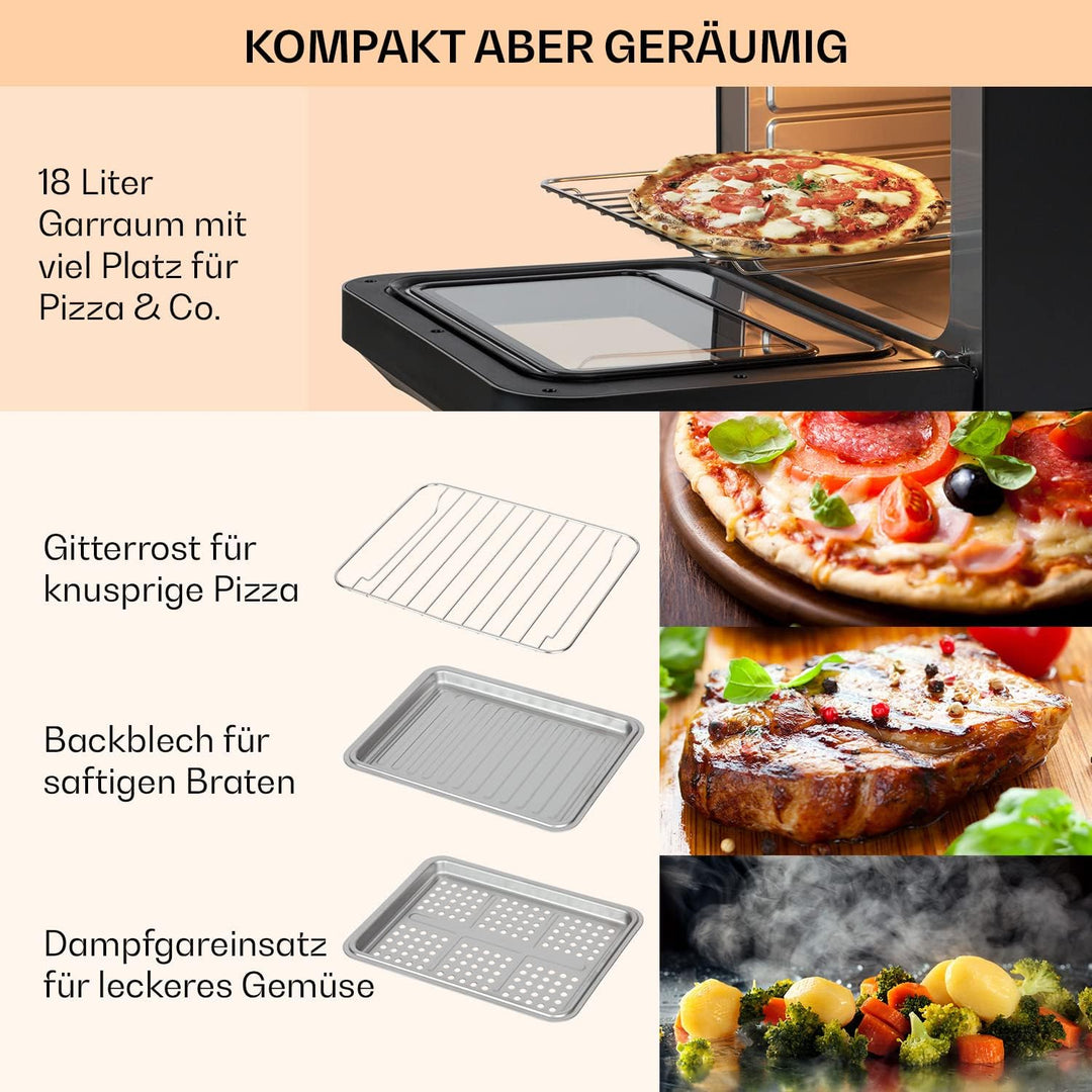 Klarstein 18 L Heissluftfritteuse, Airfryer mit Dampf- und Trocknungsfunktion, Schnelle Heissluftfri