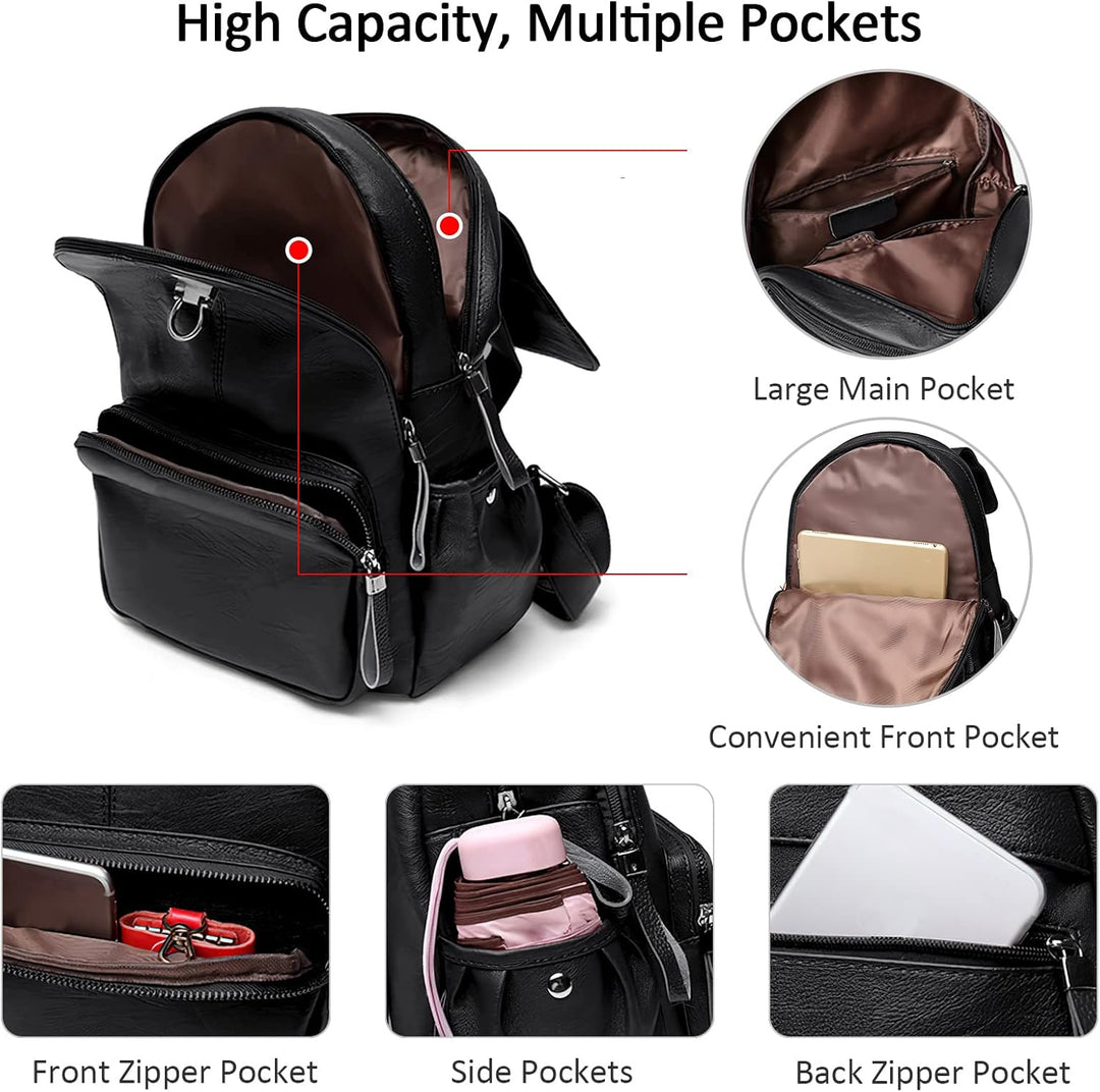 DIRRONA Rucksack Damen Elegant Rucksack im Klappdesign Casual Damen Schultertaschen PU Leder Wasserd
