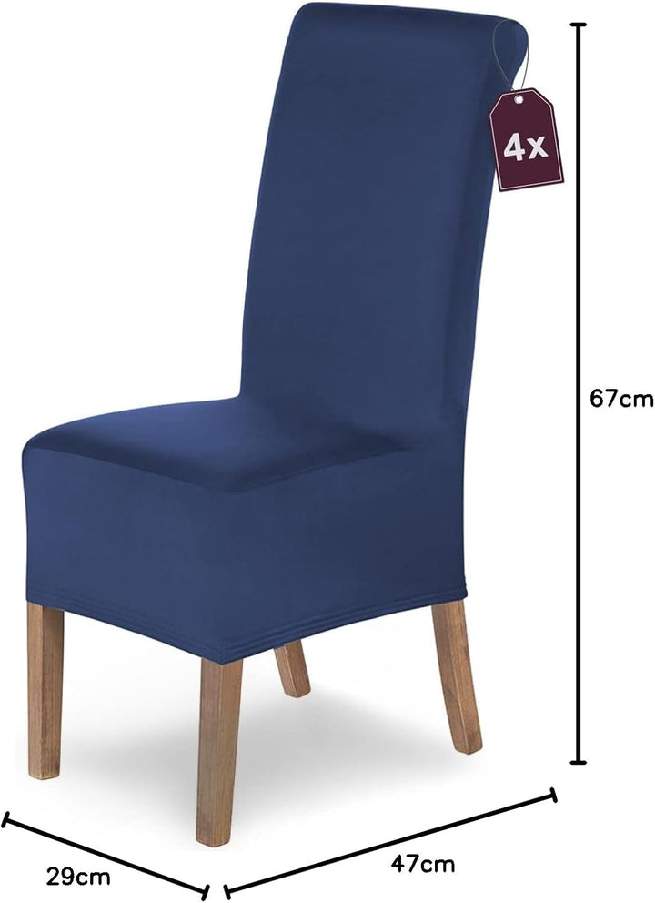 SCHEFFLER-Home Stuhlhussen 4er Set Lena Blau/elastische und langlebige Hussen für Stühle/Robustes Fr